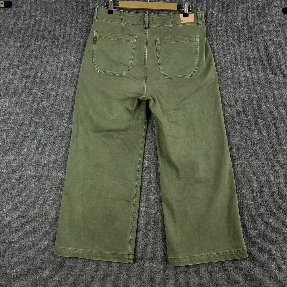 Paige Pants 31 Brooklyn Vintage Green High Rise Wide Leg Cropped Pleated Casual - Picture 6 of 16